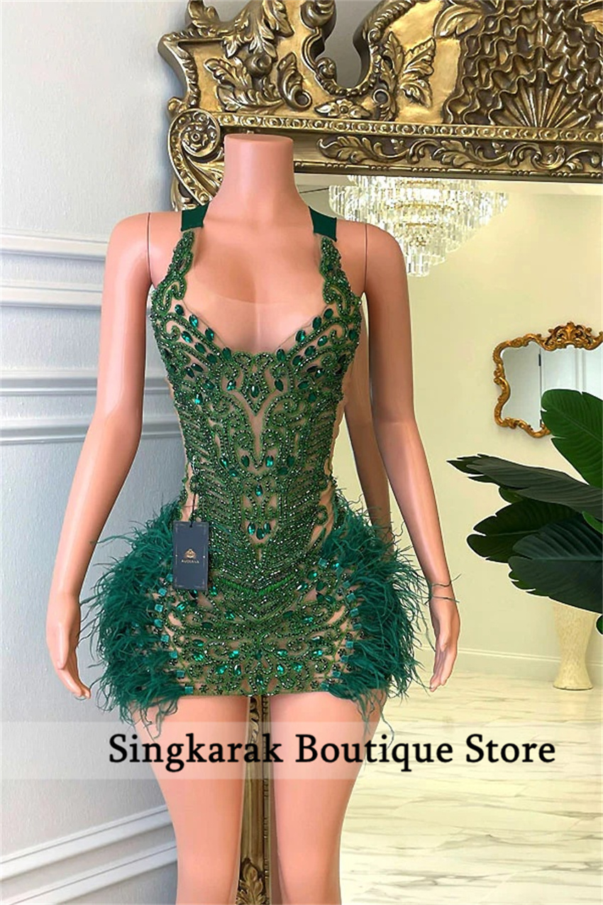 Briar Cosplay Prop - Brilhante strass verde cocktail vestidos de