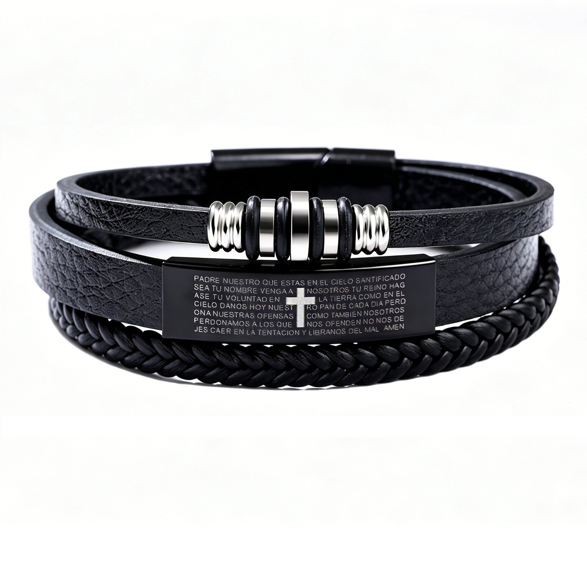 Magnetic Clasp Cosplay - Pulseira Masculina de Couro Trançado de