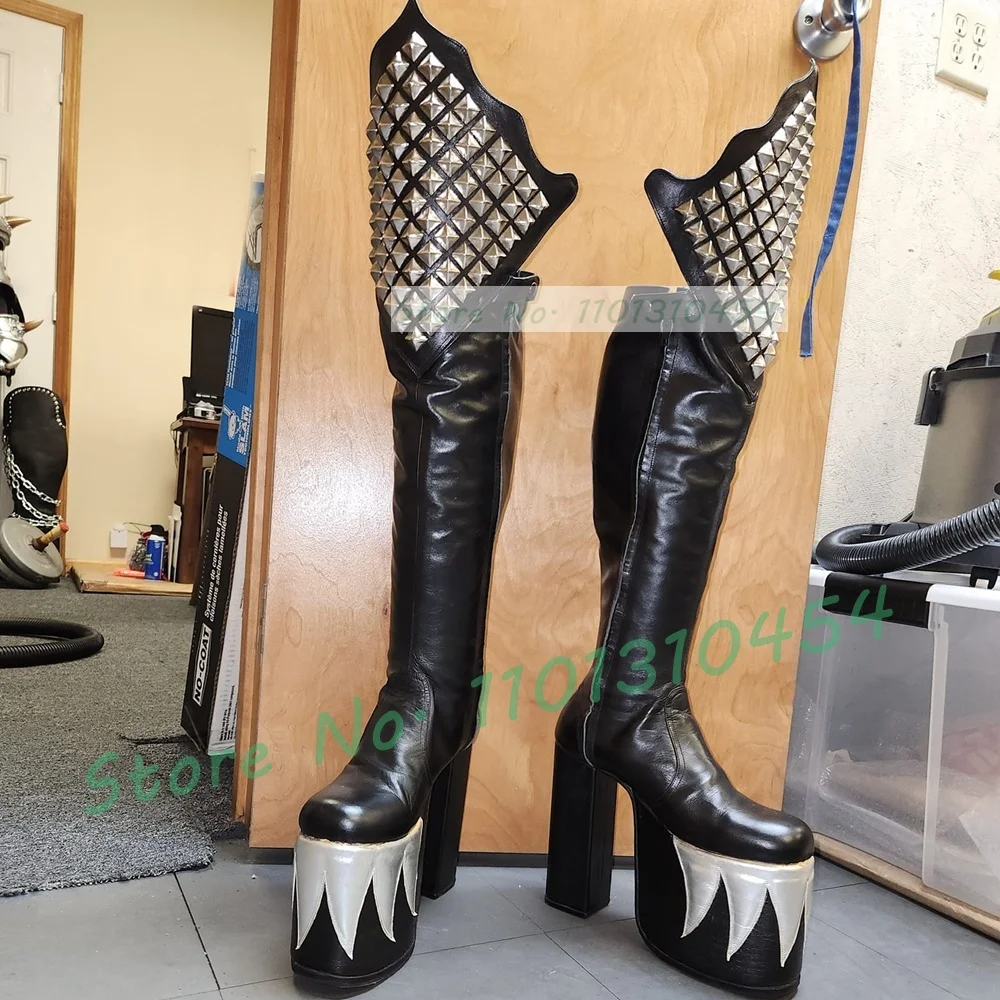 Cosplay Flame Prop - Preto joelho alta plataforma demônio botas